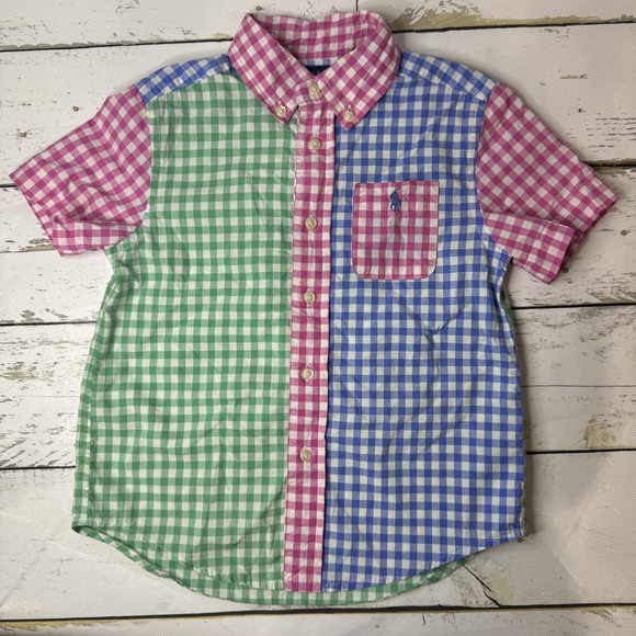 Polo Ralph Lauren Button Up Size 5 Multi-Color Gingham Short Sleeve Casual - Picture 1 of 4